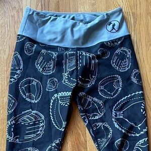 Women's Baseballism Black and Gray Baseball Print Leggings